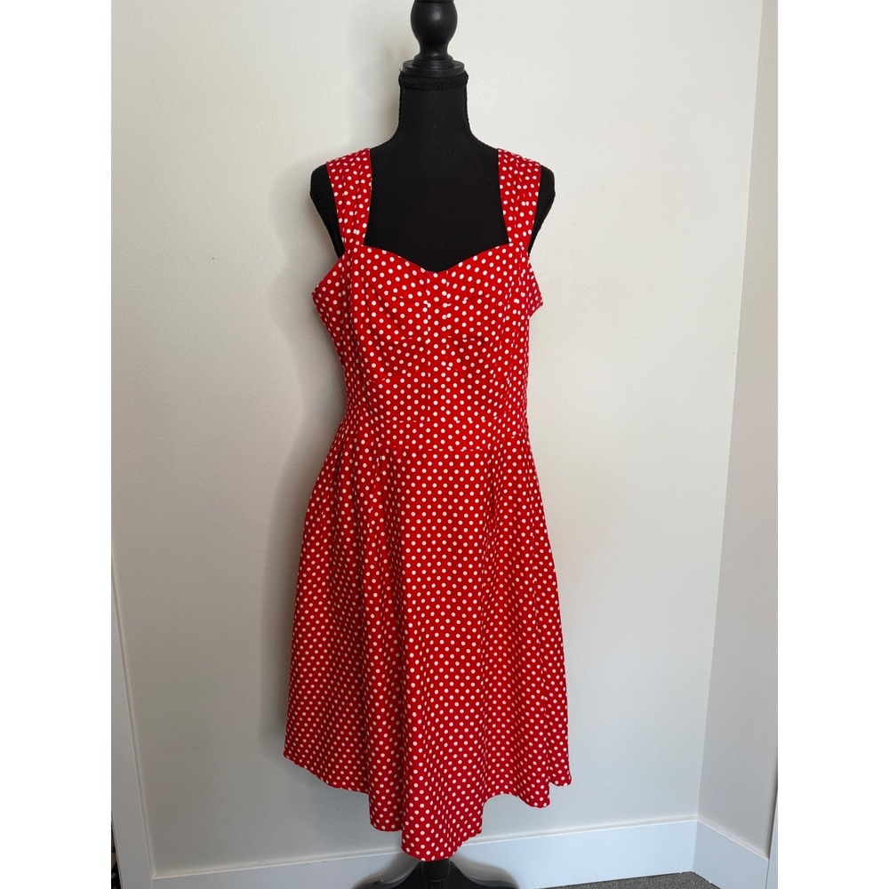 City Chic Red White Polka‎ Dot Rockabilly Fit Flare Dress Sweetheart Neck US 16